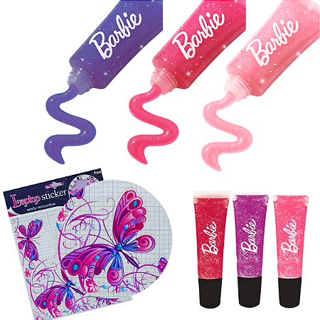 Kit Gloss Infantil Barbie + Adesivo Borboleta Decorativo
