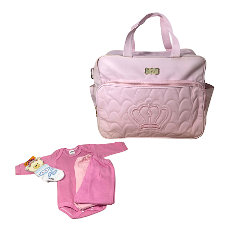Kit Maternidade Bolsa Rosa + Roupinhas Bebê Menina Completo