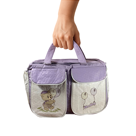 Bolsa Maternidade Lilás com Bordado Praticidade e Charme