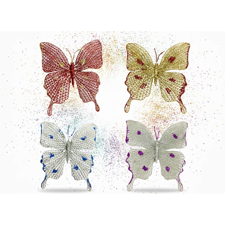 Kit c/ 15 Borboletas Decorativas Brilhantes p/ Árvore de Natal e Casa