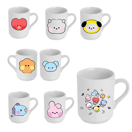 Jogo de Xícaras de Café K-pop 6 Peças Porcelana Branca 50ml Presente