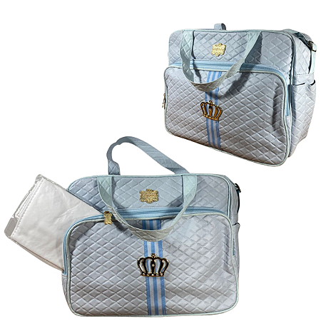 Bolsa Maternidade Luxo Azul com Coroa Espaçosa e Elegante