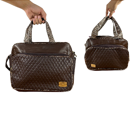 Kit Bolsa Maternidade Marrom + Frasqueira Animal Print