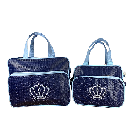 Kit Bolsa Maternidade Azul Coroa 2 Peças – Prática e Espaçosa