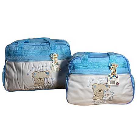 Kit Bolsa Maternidade Ursinho Azul Bolsa Grande +Bolsa Menor