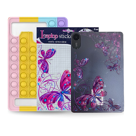 Kit Capa Pop It + Adesivo Borboleta P/Tablet Xiaomi Redmi Pad 2 11