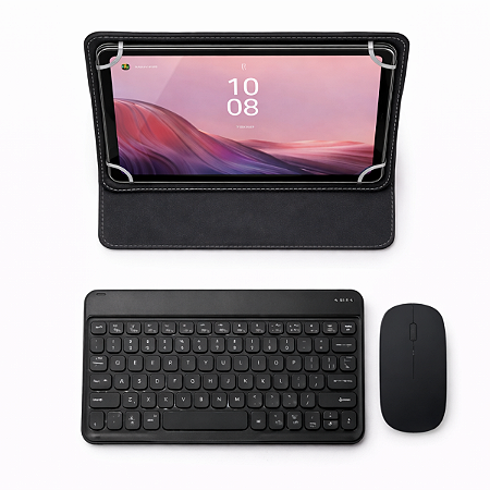 Kit p/Lenovo M9 Capa Giratória + Teclado Mouse BT + Película