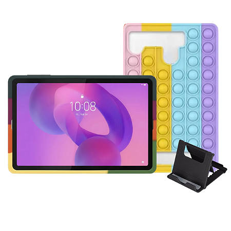 capa emborrachada infantil p/ tablet lenovo idea tab11 + suporte