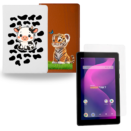 Kit Capa Animais Baby + Película p/ Tablet Positivo TAB 7