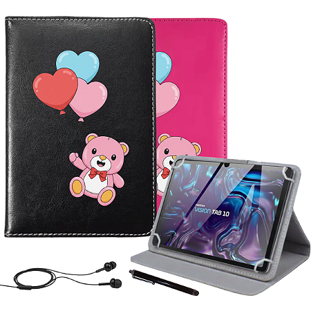 Kit para Vision Tab 10 Capa Giratória de Ursinho + Película