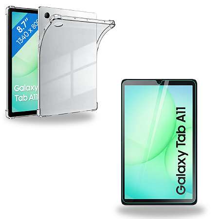 Kit Película de Vidro + Capa Transparente Galaxy Tab A11