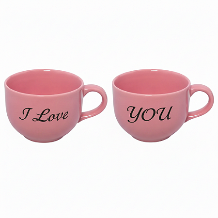 Kit com 2 Xícaras rosa p/ presente romantico namorados I Love You