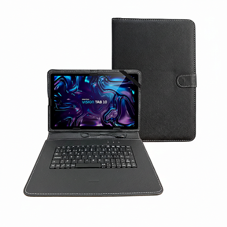 Capa C/ Teclado Embutido Para Tablet Positivo Vision Tab 10 Preto