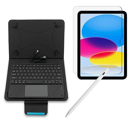 kit Capa c/ Teclado + Caneta Stylus  Película vidro IpadA16