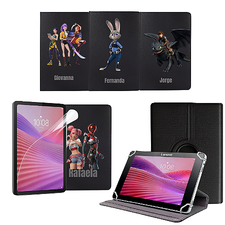 Capa Personalizada + Película de Hidrogel p/ Tablet Lenovo 10.1 Preto Anti Risco