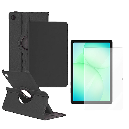 Capa Giratória + Película de Vidro p/ Tablet Samsung Galaxy A11 Plus Anti Risco