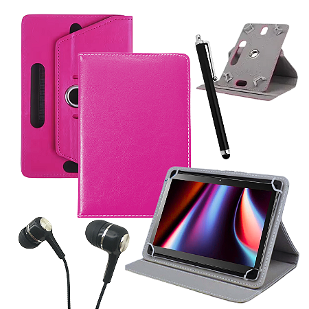 Capa Giratória Rosa p/ Tablet M8 Multi + Caneta Touch + Fone