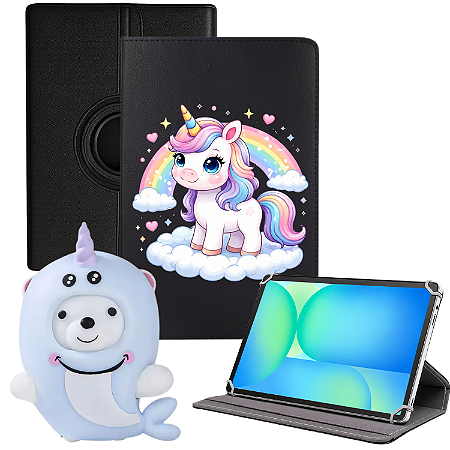 Capa Giratória p/ Tablet Samsung Galaxy S10 Fe S10 Lite 10.9 + Unicornio Antiestresse