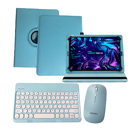Kit Capa Giratória + Teclado e Mouse p/ Tablet Positivo Vision Tab 10