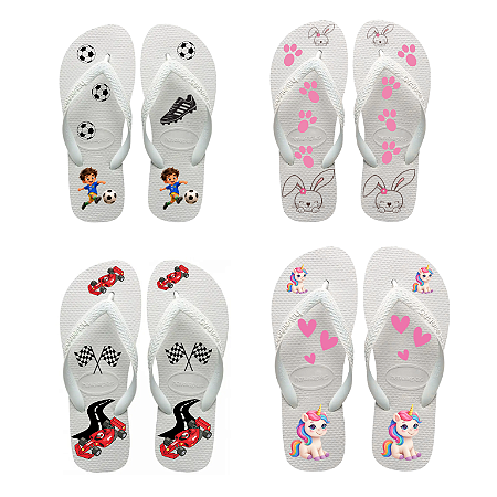 Chinelo Branco Personalizado Infantil Personagem - Tamanho 31/32