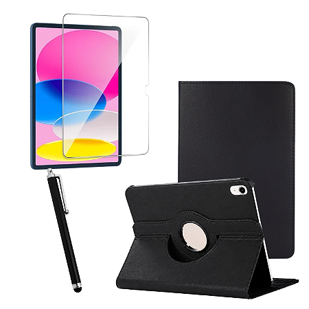 Kit Capa Giratória p/ Ipad 10a 11a A16 2025 + Película Vidro