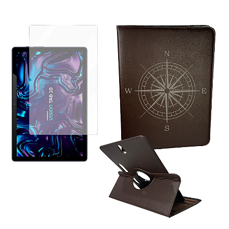 Capa Personalizado Bússola p/ Tablet Vision Tab 10 Película