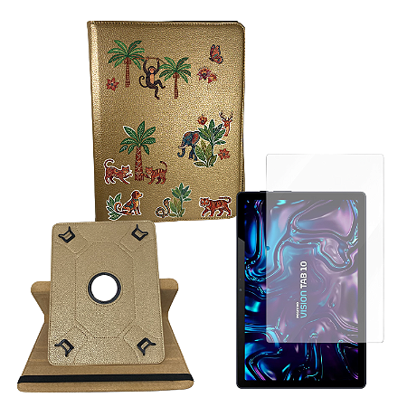 Kit Capa Personalizado Animal p/ Tablet Positivo Vision Tab 10 Película
