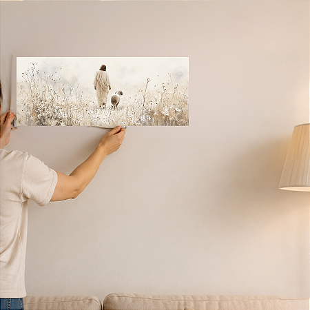 Adesivo Pastor com Ovelhas 60cm x 24 cm - com Verniz Brilho Resistente Durável