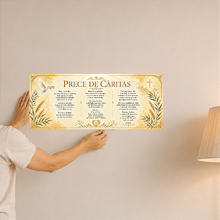 Adesivo de Parede Prece de Cáritas 24cm x 60 cm - com Verniz Brilho Oração Religioso