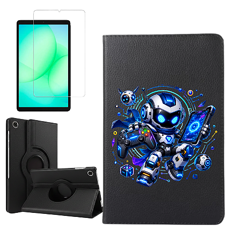 Capa Giratória Infantil Menino p/ Tablet Samsung A11 8.7 Película Vidro Anti Impacto