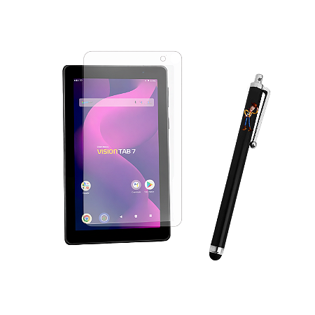 Kit Película de Plástico + Caneta Touch Personalizada p/ Vision TAB 7 Proteção