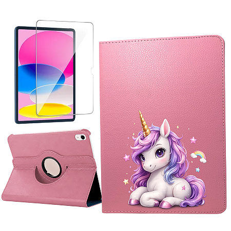 Capa Giratória Personalizada Unicórnio + Película P/iPad 10a 11a A16 Geração 10.9 A2777
