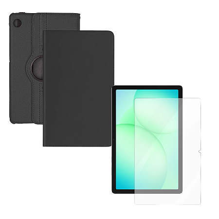 Kit Capa Giratória Anti Impacto + Película Hidrogel Fosca p/Tablet Samsung A11+ Plus Tela 11