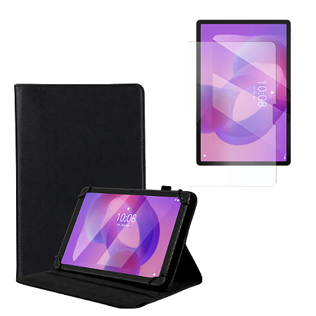 Kit Capa Giratória Protetora + Película Vidro p/ Tablet Lenovo Idea Tab 11