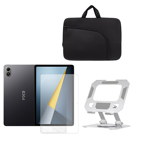 Kit Película + Suporte de Metal + Bolsa Luva p/ Tablet Xiaomi Poco Pad M1 12.1