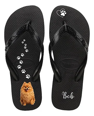 Chinelo Personalizado Havaianas Foto Pet Cachorro Gato - Preto