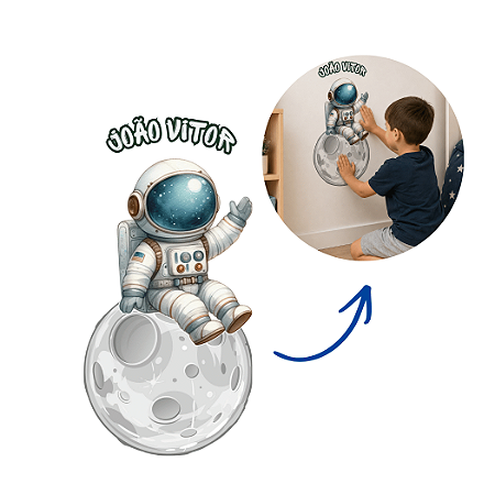 Adesivo para Parede Porta Lua Astronauta Personalizado com Nome