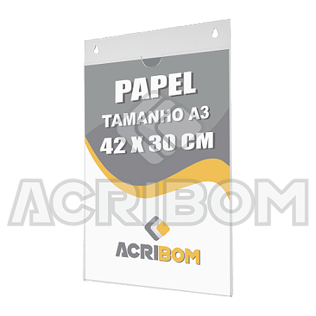 Display Acrílico A3 42X30cm de Parede Tipo U Vertical Com Furos Para Fixação