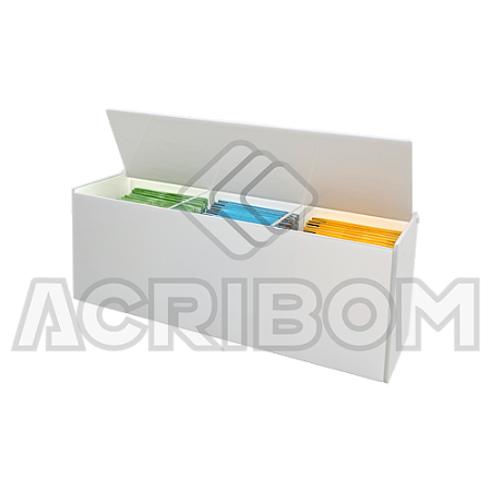 Caixa Porta Chá em Sachês Com Tampa em Acrílico Branco Com 3 Nichos