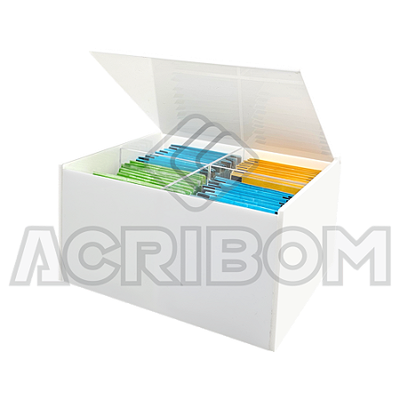 Caixa Porta Chá em Sachês Com Tampa em Acrílico Branco Com 4 Nichos