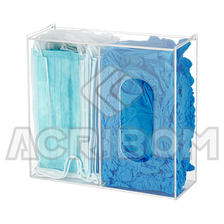 Dispenser Duplo em Acrílico de Parede Para MÁSCARAS e LUVAS Descartáveis