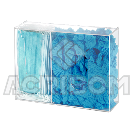 Dispenser Duplo em Acrílico de Parede Para TOUCAS e MÁSCARAS Descartáveis