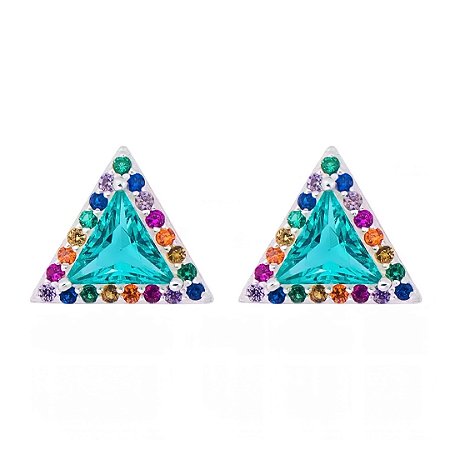 Brinco Colorido Triangulo Turmalina - Prata 925
