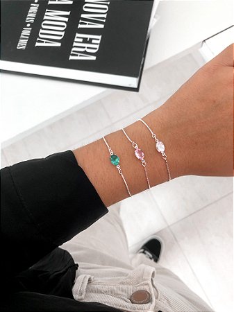 Pulseira Gravatinha Pedra Oval - Banho Prata 925