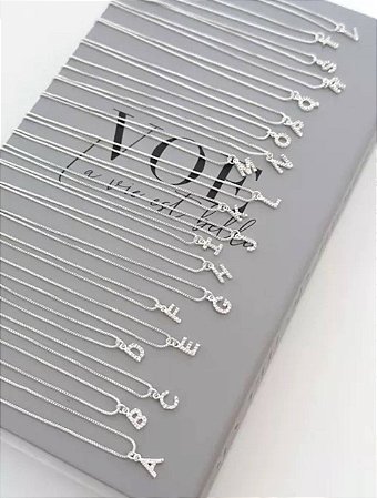 Colar Inicial Cravejado - Banho Prata 925