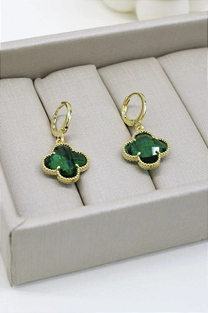 Argolinha Trevo Verde - Banho Ouro 18k