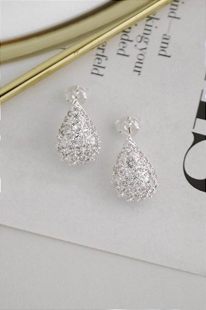 Brinco Gota Cravejado - Banho Prata 925