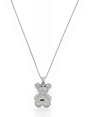 Colar Urso Com Zircônia - Banho Prata 925