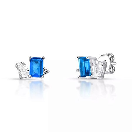 Brinco de Prata Essencial Azul e Gota Cristal