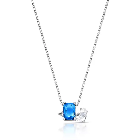 Colar de Prata Essencial Azul e Gota Cristal